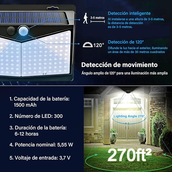 Lámpara Solar LED con Sensor – Potencia y Ahorro💡